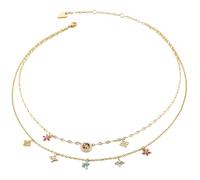 GUESS collier Secret Garden 16-18" Two Rows Flowers Necklace Yellow Gold/Multicolor doré