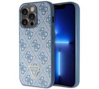 Guess Coque 4G Logo Triangle Strass pour Apple iPhone 15 Pro - Bleu