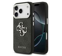 Guess Coque 4G Metal Logo Backcover pour Apple iPhone 17 Pro - Silver Edge - Black