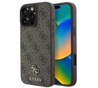 CG Mobile Guess HC Coque de téléphone conçue pour iPhone 16 Pro, Durable, résistante aux Chocs, Compatible avec MagSafe, PU 4G Small 4G et Classic Case Marron