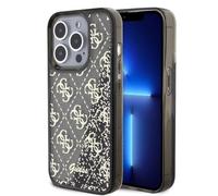 Guess Coque arrière en TPU Liquide à Paillettes avec Motif 4G pour iPhone 15 Pro, Profil Fin, Protection Contre Les Chutes et Les Rayures, Facile à Clipser, Protection d'écran et Pare-Chocs - Black
