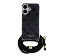 Guess Coque Arrière pour iPhone 16 avec Bandoulière Imprimée IML 4G Noir
