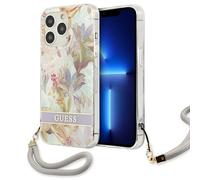 Guess, coque de protection Flowers avec chaîne en nylon Apple iPhone 13 Pro, lavande