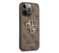 Guess Coque iPhone 13 Pro Max Bi-matière Motif 4G Logo métal Marron