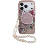 Guess IML Flowers Strap Case with MagSafe for iPhone 17 Pro 6.3"" Pink - GUHMP17LHFWBRCESP