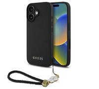 Guess Coque Grained MagSafe avec Flower Charm Strap pour Apple iPhone 16 - Noir