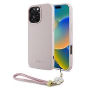 Guess Coque Grained MagSafe avec Flower Charm Strap pour Apple iPhone 16 Pro - Rose