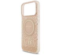 CG Mobile Étui Guess IML Flowers Electro Pearl Strap MagSafe pour iPhone 17 Pro Max Rose