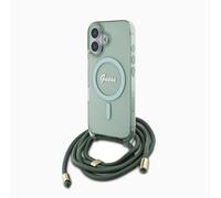 Guess Coque MagSafe pour iPhone 16 avec cordon (vert) - Coque hybride pour smartphone en TPU et PC avec cordon d'épaule amovible