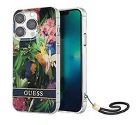 Guess Coque pour Apple iPhone 13 Pro Flowers avec lanière nylon Vert