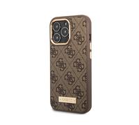 Guess GUHMP13LU4GPRW Coque pour iPhone 13 Pro / 13 6,1 Pouces Marron/Marron Coque Rigide 4G Plaque Logo