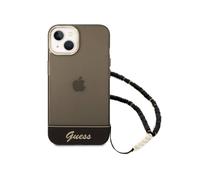 Guess Coque pour iPhone 14 Plus avec Lanière Perlée Estampillée Noir