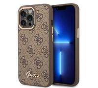 Guess Coque pour iPhone 14 Pro Max en Marron Motif 4G & Logo