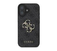Guess Coque pour iPhone 16 avec Monogramme et Logo 4G en Métal Gris foncé