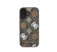 Guess Coque pour iPhone 16 Compatible Édition 4G Peony Ultra-Chic Marron