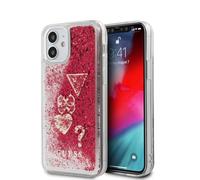 GUESS - Coque Rigide en PC/TPU Liquide pailleté avec Breloques cœurs - Framboise pour iPhone 12 Mini