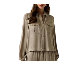 Guess - Dalia Fluid Crop Shi - Femme - Blouses et Chemises - Brun - Taille: 36 FR