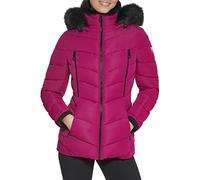 GUESS Women's Midweight Puffer Jacket, Hooded Magenta, Medium
