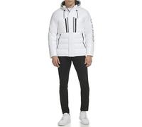GUESS Men's Mid-Weight Puffer Jacket with Logo Sleeve, White