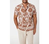 GUESS Eco Ss Island Linen Bord Tropical Linocut Nut Taille: S | Casual chemises Outlet | Homme | Blanche