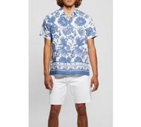 GUESS Eco Ss Island Linen Bord Tropical Linocut Pen Taille: M | Casual chemises Outlet | Homme | Blanche