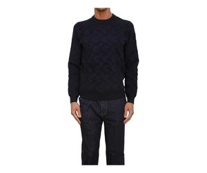 Guess - Embossed Jacquard Logo Sweater - Homme - Pulls - Bleu - Taille: M