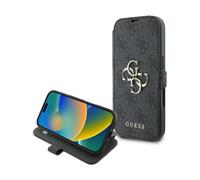 Guess Étui à rabat 4G Metal Logo pour iPhone 16 Pro - noir/or