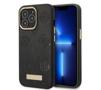 Guess Coque MagSafe pour Apple iPhone 13 Pro PU Peony Metal Plate Noir