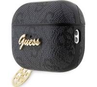 Guess Étui en cuir PU 4G avec logo en métal et pendentif pour Airpods 3 (2021), noir