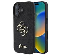 Guess Étui Fixe Paillettes 4G Métal Logo iPhone 16 Noir