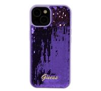 Guess, étui flexible antichoc pour iPhone 15 Plus avec motif à paillettes, violet