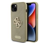 Guess Etui Perforé 4G Métal Brillant Logo iPhone 15 Or