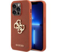 Guess Etui perforé en cuir PU avec paillettes 4G pour iPhone 15 Pro Max -Orange