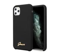Guess Étui pour iPhone 11 Pro Max Noir Silicone Logo Or Vintage