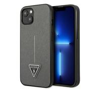 Guess Étui pour iPhone 14 Plus 6.7 argent Saffiano Triangle Logo