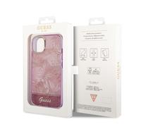 GUESS Étui pour iPhone 14 Plus, Collection Fleurs de la jungle, GUHCP14MHGJGHP, Rose