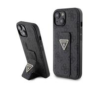 Guess Étui pour iPhone 15, Noir - Grip Stand 4G Triangle Strass Logo