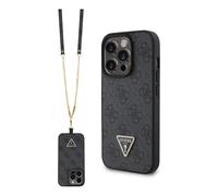 Guess Étui pour iPhone 15 Pro, Noir - Crossbody 4G Metal Logo