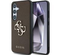 GUESS Étui pour téléphone portable Galaxy S25, Guess Grained Big 4G Small Classic Logo, Marron
