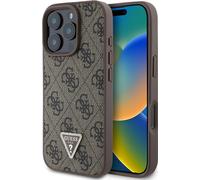 GUESS Étui pour téléphone portable iPhone 16 Pro Max, Guess HardCase Leather 4G Triangle Strass, marron