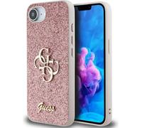 GUESS Étui pour téléphone portable iPhone 16e, Guess Fixed Glitter Big 4G, rose