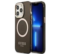 Guess Étui Rigide Noir Or Contour Translucide Magsafe Compatible (Sans Chargeurs