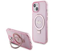 Guess Étui Rigide Ring Stand Glitter Magsafe pour IPHONE 15 6,1 " Rose