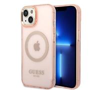 Guess Étui translucide compatible MagSafe pour iPhone 14 Plus Rose