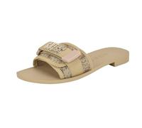Guess Sandales plates Elyze pour femme, Logo doré/marron 710, 38.5 EU