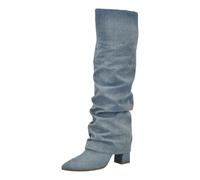 GUESS Femme Geima Botte Haute Jusqu'au Genou, Medium Blue Denim 420, 38.5 EU