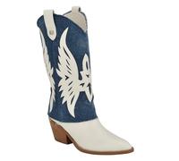 GUESS Femme Raegan Botte de Western, Denim/Blanc 140, 38.5 EU