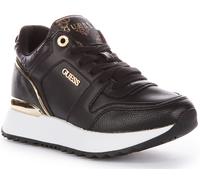 Guess Fl8Ddyele12 Cuir Lacets Haut Trainer En Noir Or Femmes UK 3 -8