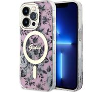 Guess Flowers Pochette MagSafe pour iPhone 14 Pro Rose