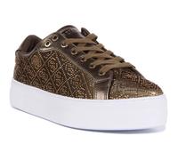 Guess Garmini Baskets synthétiques à lacets avec logo 4G strass pour femmes en olive (Olive, 37) 39